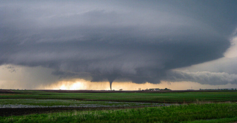 The famous Bowdle, SD supercell producing one of it's prettiest tornadoes on May 22, 2010