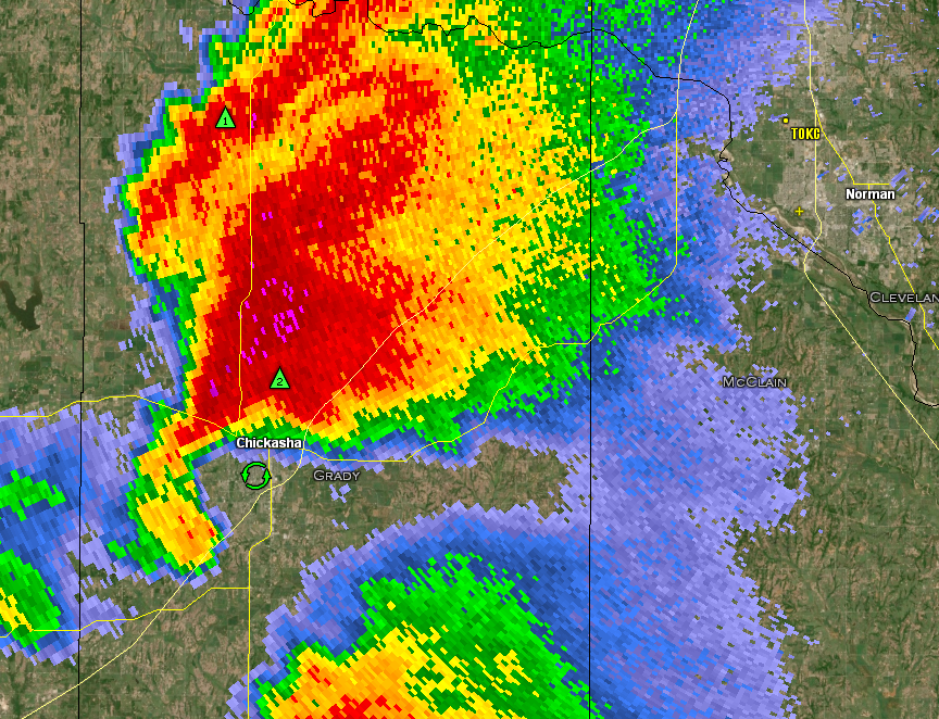 KTLX - Oklahoma City radar at 5:05 pm CDT May 24, 2011 Chickasha storm