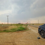 Filling up my tire amonst a storm