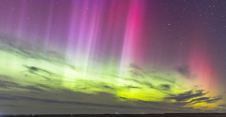 Light Pillars over the Badlands