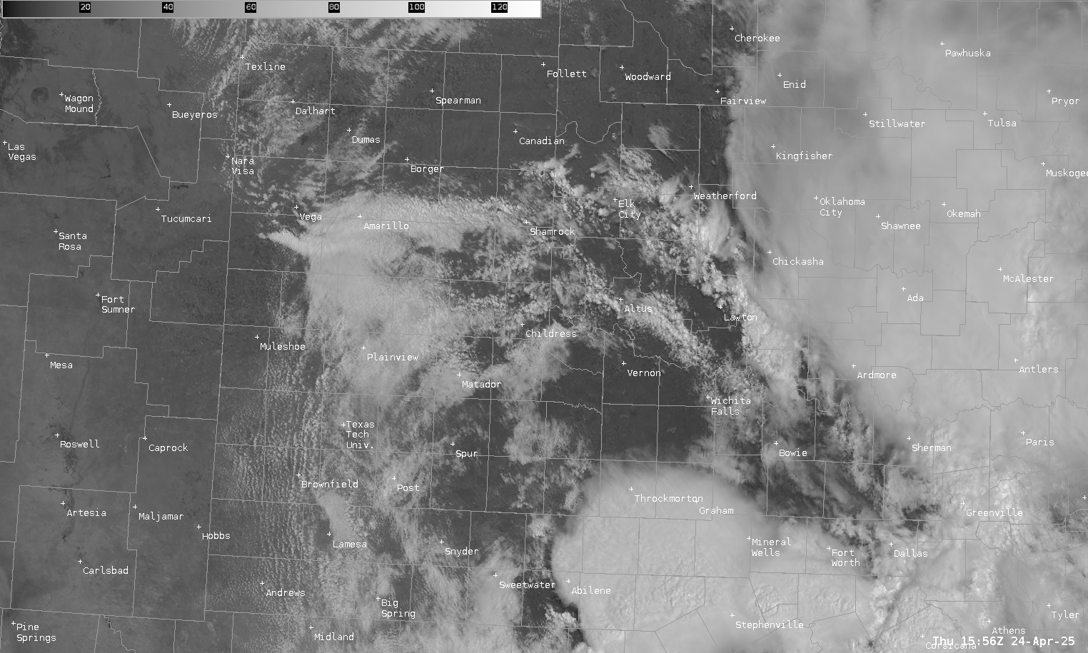 18Z Visible Satellite Loop with OFB visible from Tulia towards Childress