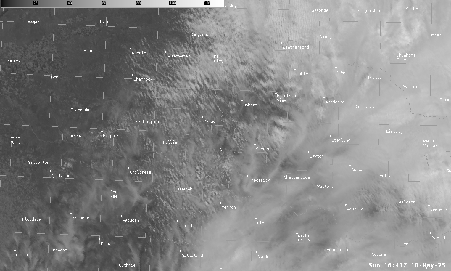 May 18, 2025 - 1845Z/145 pm CDT Visible Satellite Loop OK/TX